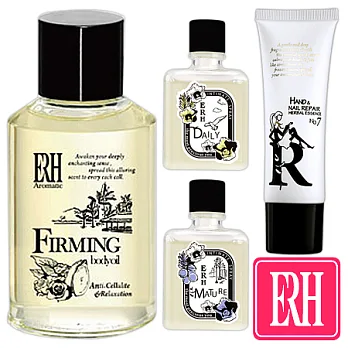 【ERH】溫馨感恩組(香氛緊緻纖體油125ml+私密潔淨凝露(白花茉莉香)60ml+私密潔淨凝露(清新花草香)60ml+女人香護手霜NO.7即期品(清甜果香)50ml)