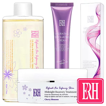 【ERH】溫馨感恩組(櫻花熬夜修護霜150g+DNA美 白杏仁酸化妝水500ml+亮透肌角質拋光霜50ml)