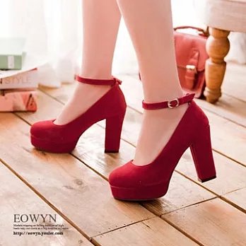 EOWYN．韓系時尚甜美淑女圍腳針扣高跟鞋/紅色35/紅色36/紅色37/黑色36/黑色37/黑色39/EX2164-767(現貨)35紅色35