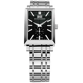 【BURBERRY 】英國倫敦精品-黑色經典格紋小秒針石英女表BU1321