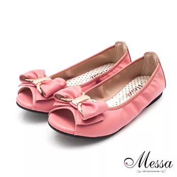 【Messa米莎】(MIT)典雅蝴蝶結內真皮平底魚口鞋-二色35粉紅色