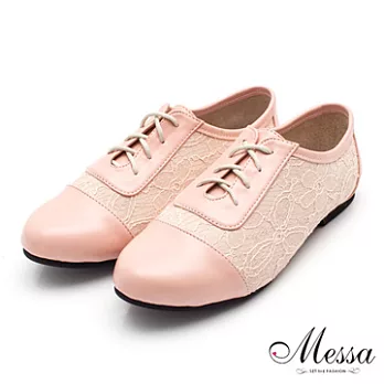 【Messa米莎】(MIT)流行風尚蕾絲拼接內真皮牛津鞋-二色36粉紅色