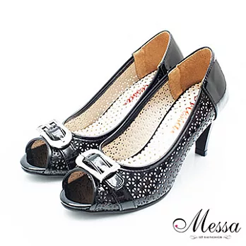 【Messa米莎】(MIT)氣質滿點漆皮鏤空內真皮魚口高跟鞋-三色39黑色