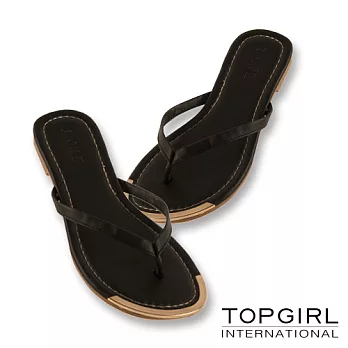 【TOP GIRL】素面亮感夾腳拖鞋-女7金亮黑