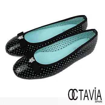 【OCTAVIA】貓頭鷹水鑽洞洞亮皮娃娃鞋 - 亮黑24.5亮黑