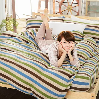 葉月《時尚橫紋》加大雙人-暖呼呼搖粒絨被套/床包四件組