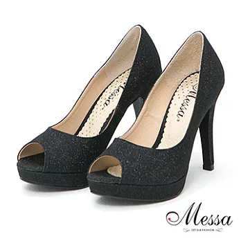 【Messa米莎】(MIT)凡爾賽炫鑽奪目內真皮魚口高跟鞋-三色39黑色