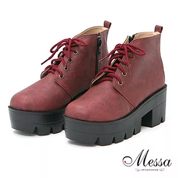 【Messa米莎】(MIT)英式學園風繫帶高跟厚底馬丁靴-三色36酒紅色