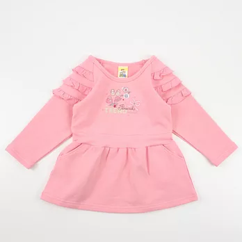 【愛的世界】MYBABY小兔花園系列長袖洋裝上衣-台灣製-80粉紅色