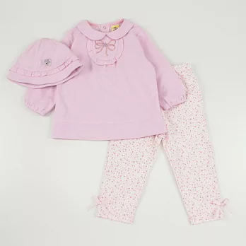 【愛的世界】MYBABY小白兔系列純棉圓領片長袖套裝-台灣製-80淺粉紅色