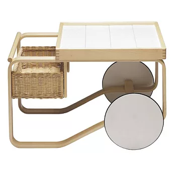 Artek Tea Trolley 900 瓷桌藤籃白輪茶几（白）