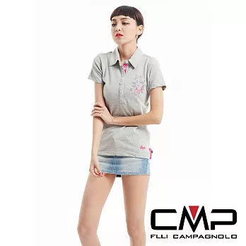 【CMP】LOGO造型腰身長版POLO衫-女XS灰色