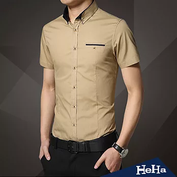 襯衫 紳士時尚雙色短袖襯衫 四色-HeHa-3XL（卡其）