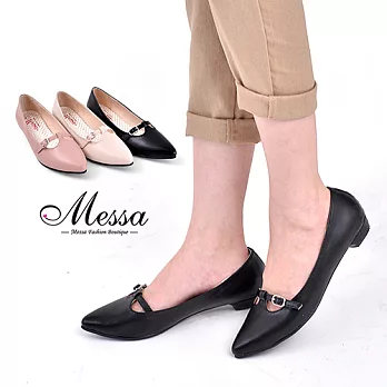 【Messa米莎專櫃女鞋】MIT 日雜復古T字釦帶內真皮低跟包鞋-三色40米色