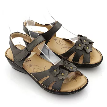 ◤Green Phoenix◥沾黏式手縫全真皮氣墊小坡跟涼鞋25銀色