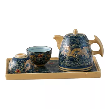 【鹿港窯】茶具組浮雕-富貴金龍五件式茶盤組(瓷器)