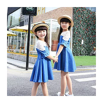 可琳蕾絲牛仔連身圓裙母女親子裝(小孩)130藍色