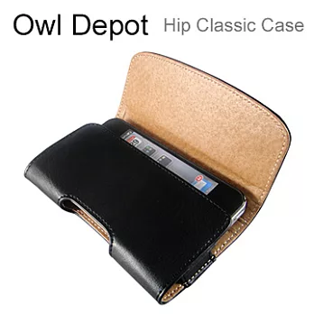 【Owl Depot】高質感橫掛式腰間手機保護套 - 黑色(M)