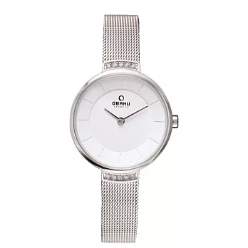 OBAKU 采耀時刻晶鑽米蘭腕錶-銀框白