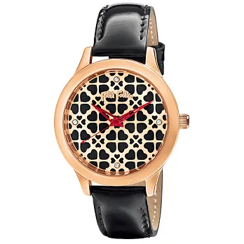 Folli Follie 幸福純粹時尚皮帶腕錶-玫瑰金X黑