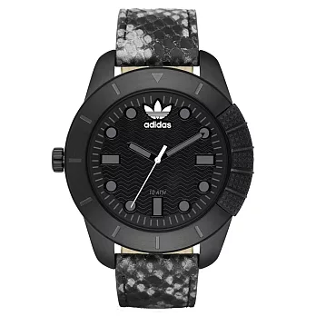 adidas 曠世潮流休閒時尚腕錶-黑x蛇紋皮帶