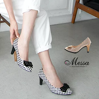 【Messa米莎專櫃女鞋】MIT 經典普普風蝴蝶結內真皮中跟尖頭包鞋-兩色36黑色