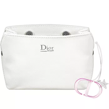 Dior 迪奧 幸運星LOGO壓克力吊飾+壓紋磁扣Beaute化妝包(白)
