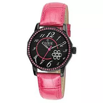 【CLOIE】圓形晶鑽女腕錶 粉色錶帶/黑錶盤/34mm CL10175-BO05