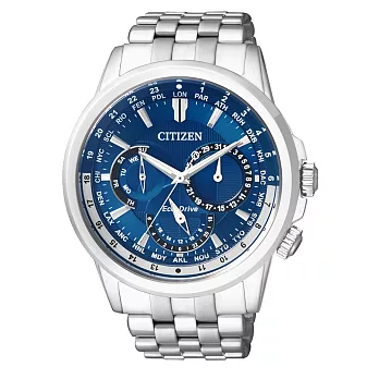 CITIZEN Eco-Drive 王者榮耀三眼光動能腕錶-藍x銀