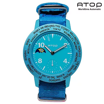 ATOP｜世界時區腕錶－24時區潮流系列帆布款 - (湖水綠/條紋藍)