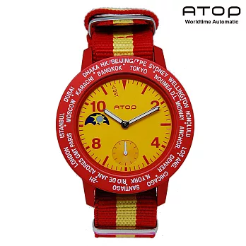 ATOP｜世界時區腕錶－24時區潮流系列帆布款 - (紅黃/條紋黑)