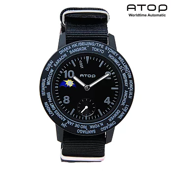 ATOP｜世界時區腕錶－24時區潮流系列帆布款 - (黑/米黑)