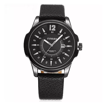 CURREN卡瑞恩8123尊爵品味假眼大錶盤日曆手錶-黑色