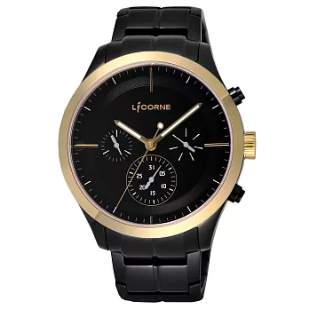 LICORNE 狙擊追緝令三眼日期錶-金字黑