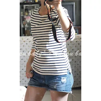 時尚-女款條紋七分袖上衣S黑白條紋