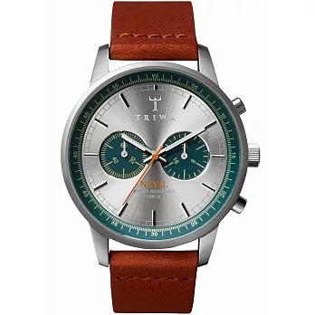 【TRIWA】Nevil系列Petroleum-Brown Classic 真皮雙眼計時腕錶 (銀/湖水綠/棕色帶 NEST107-CL011812) /北歐設計瑞典品牌