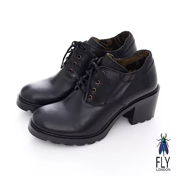 Fly London(女)★超時尚個性綁帶圓頭低跟踝靴 - 學院黑36學院黑