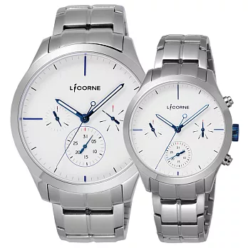 LICORNE 狙擊追緝令三眼日期對錶-藍字銀