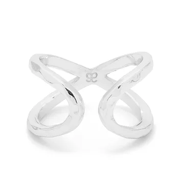 GORJANA 幸運十字 C型手工波浪紋銀色戒指 可雙面配戴Elea Ring6號