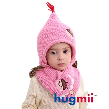 Hugmii兒童單色保暖護耳帽脖圍組合_粉紅