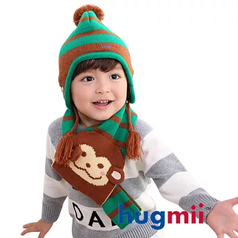 Hugmii兒童毛球護耳帽圍巾組_猴子