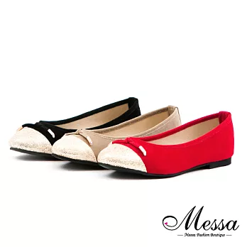 【Messa米莎專櫃女鞋】MIT華麗系異材質拼接高貴平底娃娃鞋40黑色