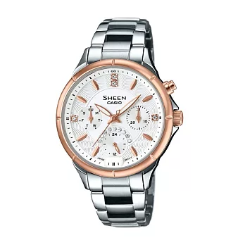 CASIO SHEEN 簡約典雅的水晶風采時尚優質女士腕錶-玫瑰金-SHE-3047SG-7A