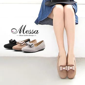 【Messa米莎專櫃女鞋】MIT 法式優雅仿麂絨內真皮樂福鞋37灰色