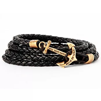 Kiel James Patrick 美國手工真皮船錨多圈手環 The KrakenS亮黑色