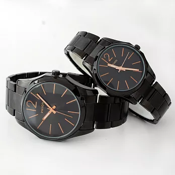 Wilon威龍 1001潮流六角造型黑鐵中性鐵帶錶黑帶橘針-小型