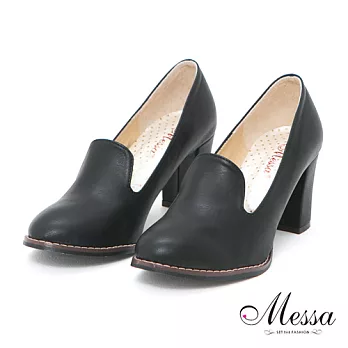 【Messa米莎】(MIT)法式優雅樂福式剪裁內真皮高跟包鞋35黑色