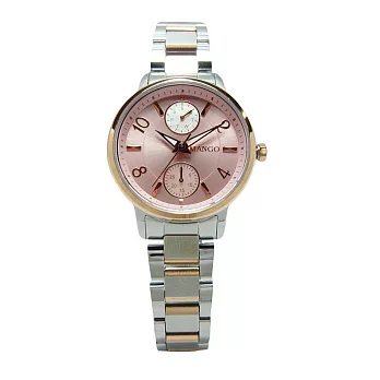 MANGO 美學高標準時尚女性優質腕錶-粉紅+半金-MA6676L-10R