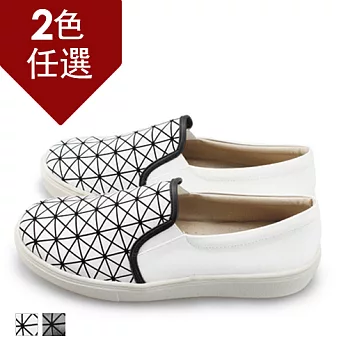 FUFA MIT 幾何方格質感懶人鞋 (N48)-共2色23.5白色