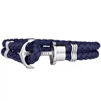 PAUL HEWITT 皮革編織銀色船錨款手環M海軍藍